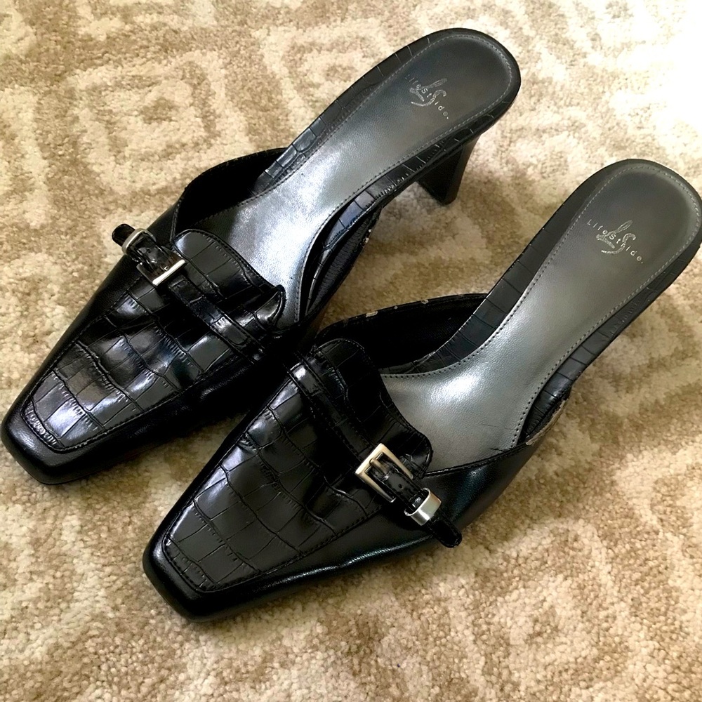 Black dress shoes with wide heal